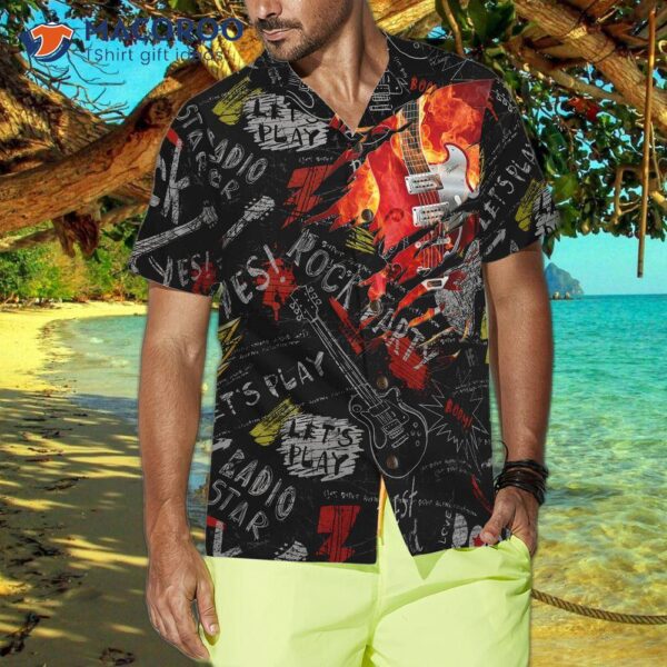 Burned Electric Guitar Hawaiian-style Shirt