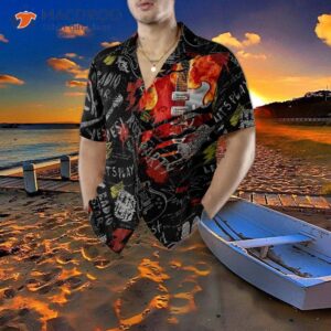 burned electric guitar hawaiian style shirt 4