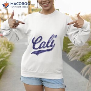 cali california baseball sport script cursive distressed blue shirt sweatshirt