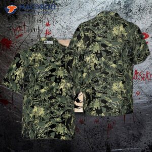 camo dinosaur pattern hawaiian shirt 0