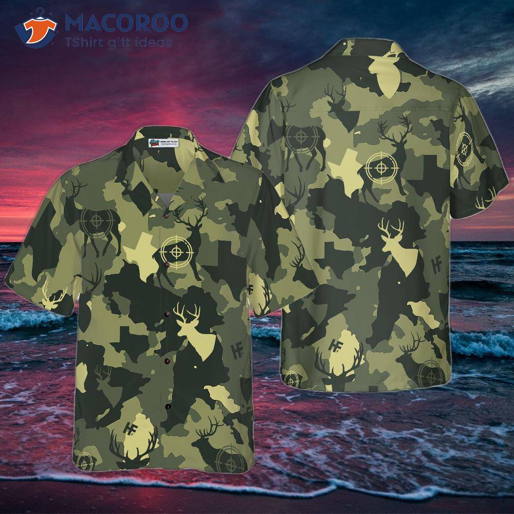 Camouflage Deer Texas Gun Hunting Hawaiian Shirt, Short Sleeve Camo Proud  Shirt For