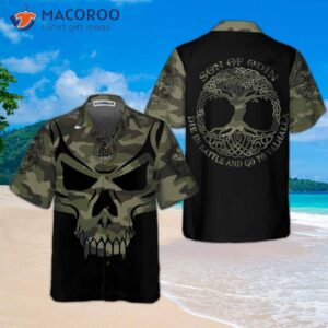 camouflage skull viking hawaiian shirt son of odin shirt 2