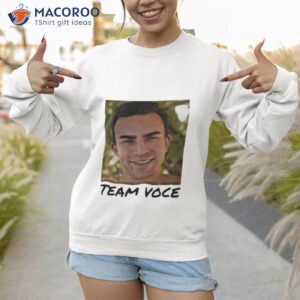 carolyn wearing a team voce shirt sweatshirt 1