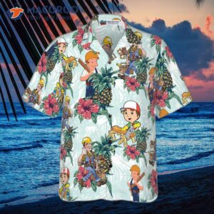 carpenter pineapple seamless pattern hawaiian shirt 2