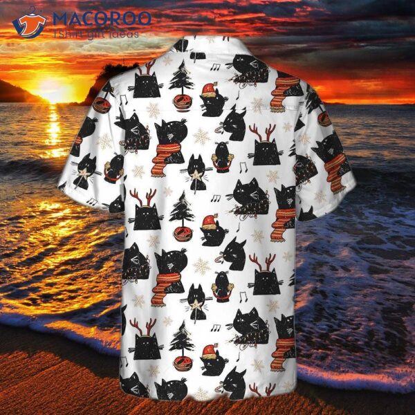 Cartoon Black Cat Merry Christmas Hawaiian Shirt, Funny Best Xmas Gift Idea