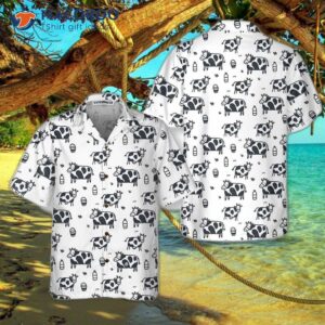 cartoon cow hawaiian shirt funny print button up shirt for and 0