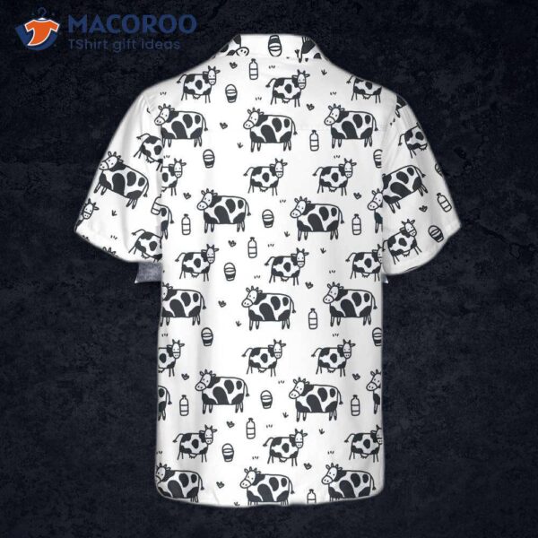 Cartoon Cow Hawaiian Shirt, Funny Print Button-up Shirt For And