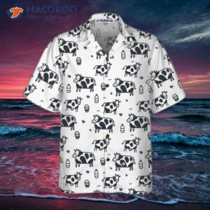 cartoon cow hawaiian shirt funny print button up shirt for and 2