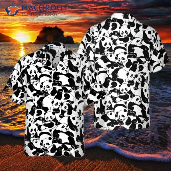 Cartoon Young Pandas Wearing Hawaiian Shirts.