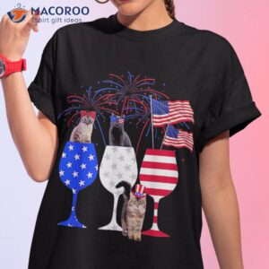 Cat 4th Of July Costume Red White Blue Wine Glasses Funny Shirt
