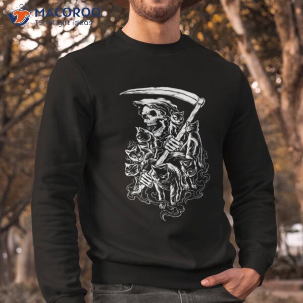 Cat And Death Skeleton, Halloween Costume Skeleton Kitty Shirt