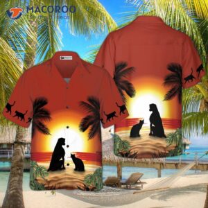 cat and dog sunset hawaiian shirt 0