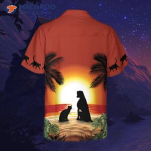 cat and dog sunset hawaiian shirt 1