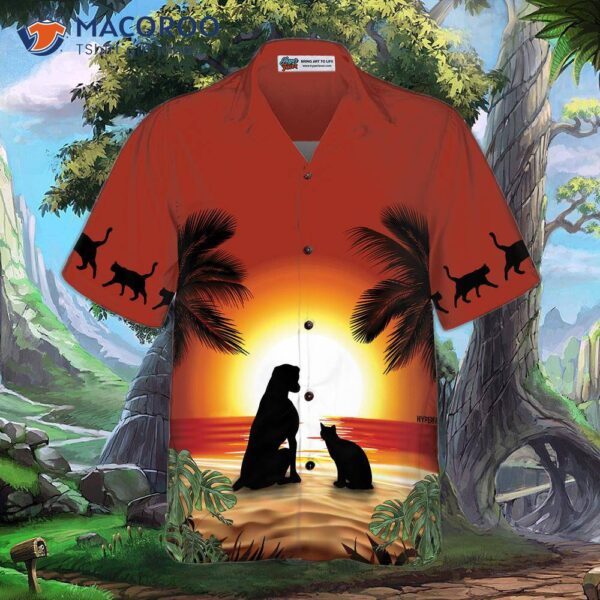 Cat And Dog Sunset Hawaiian Shirt