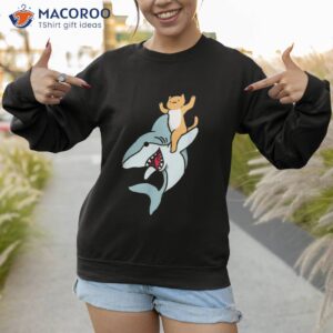 cat riding shark shirt sweatshirt