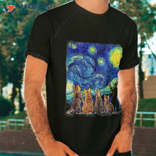 Cat Tshirt, Starry Night Cat, Wo Shirt, Van Gogh Shirt