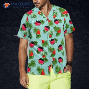 cat wearing a hawaiian shirt and eating watermelon 3