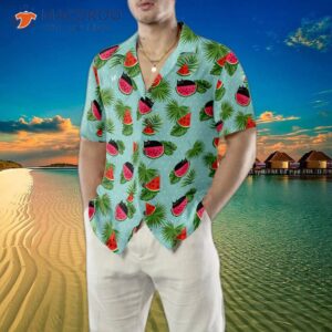 cat wearing a hawaiian shirt and eating watermelon 4