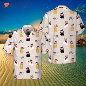 Cat Wearing Santa Claus Hat Hawaiian Shirt, Christmas Best Gift