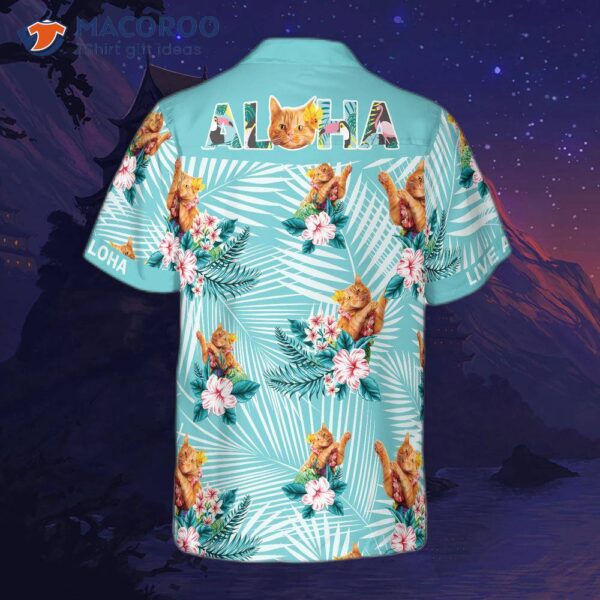 Cat Wears An Aloha Hawaiian Shirt.
