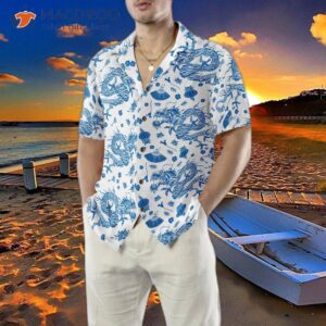 ceramic blue pattern ez24 hawaiian shirt 4