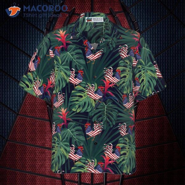 Chicken American Flag Tropical Hawaiian Shirt