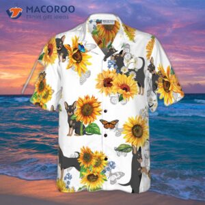 chihuahua lover wearing a sunflower hawaiian shirt 2