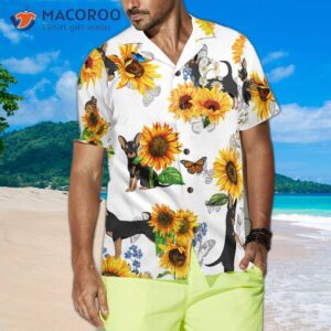 chihuahua lover wearing a sunflower hawaiian shirt 3
