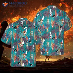 chihuahua surfboard and palm tree hawaiian shirt 0