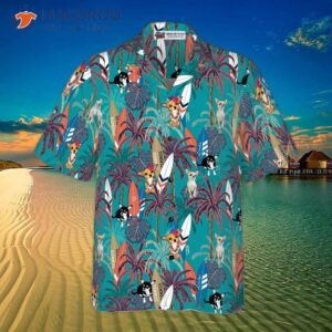 chihuahua surfboard and palm tree hawaiian shirt 2