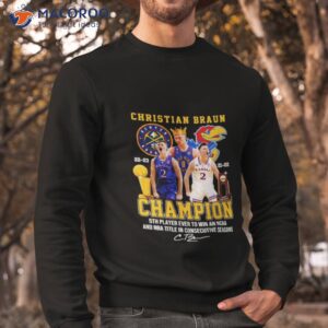 christian braun 2022 2023 denver nuggets kansas and jayhawks champions signature shirt sweatshirt