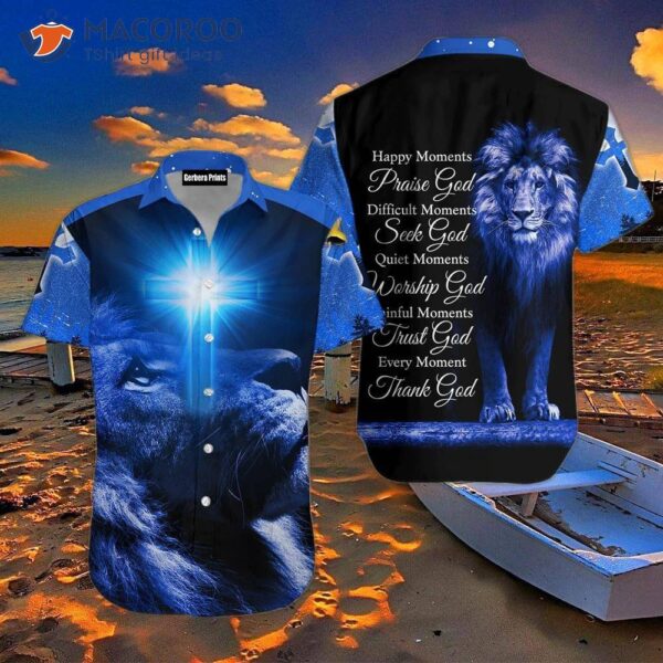 Christian Jesus Blue Cross Lion Hawaiian Shirts