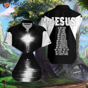 christian jesus cross black and white hawaiian shirts 0
