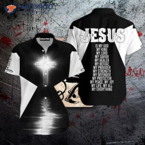 christian jesus cross black and white hawaiian shirts 1