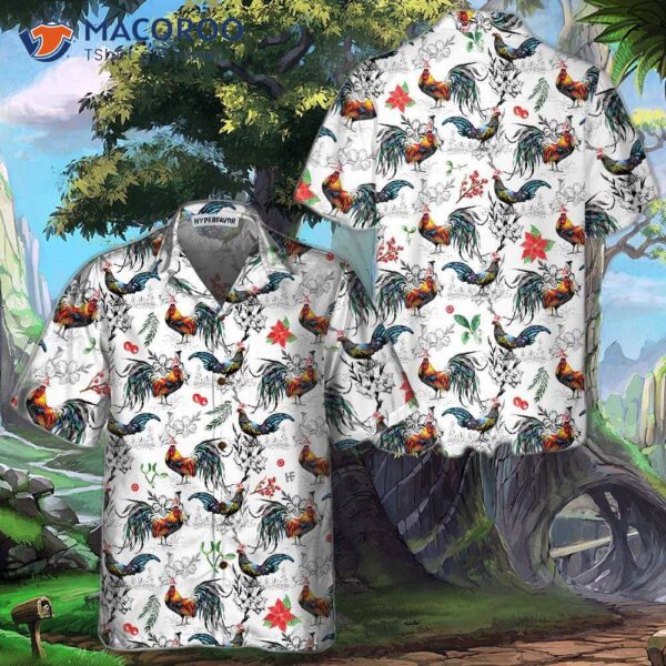 Christmas Chicken With Poinsettia Flower Hawaiian Shirt, Tropical Shirt For