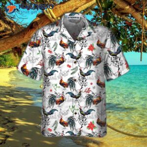 christmas chicken with poinsettia flower hawaiian shirt tropical shirt for 2