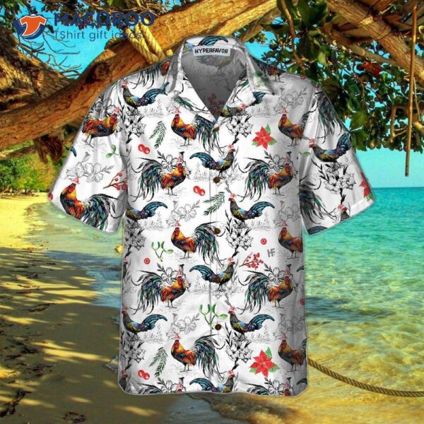 Christmas Chicken With Poinsettia Flower Hawaiian Shirt, Tropical Shirt For