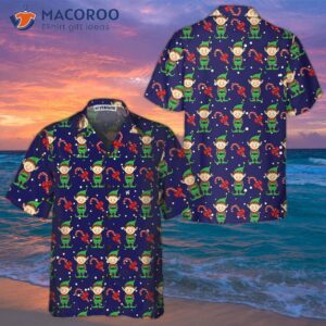 christmas elves on blue hawaiian shirt elf shirt best xmas gift idea 0