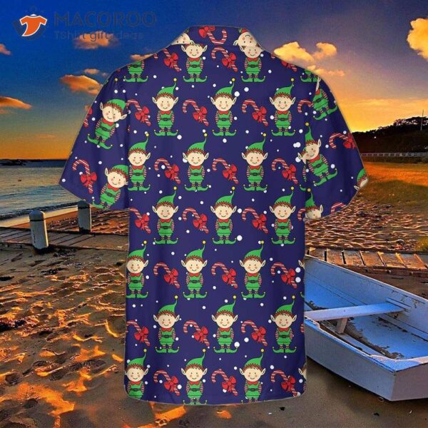 Christmas Elves On Blue Hawaiian Shirt. Elf Shirt, Best Xmas Gift Idea