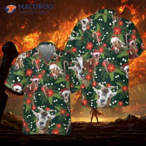 Christmas Goat With Poinsettia Flower Hawaiian Shirt, Funny Shirt