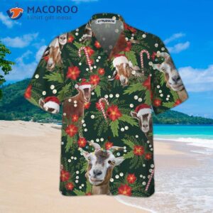 christmas goat with poinsettia flower hawaiian shirt funny shirt 2