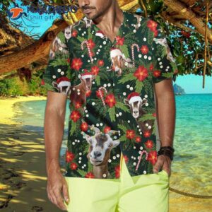 christmas goat with poinsettia flower hawaiian shirt funny shirt 3