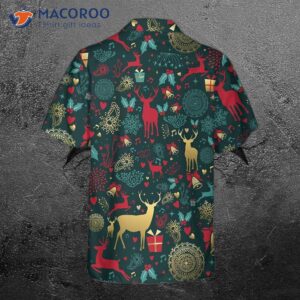 Christmas Golden Deer Pattern Hawaiian Shirt, Reindeer Best Xmas Gift Idea