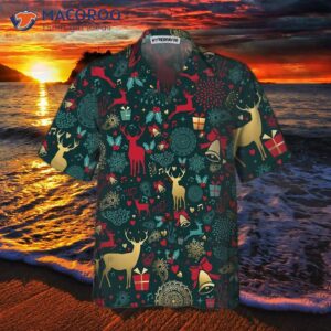 christmas golden deer pattern hawaiian shirt reindeer best xmas gift idea 2