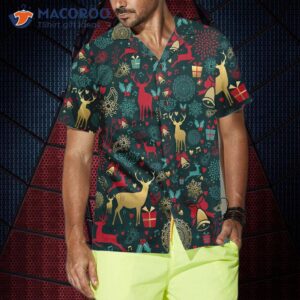 christmas golden deer pattern hawaiian shirt reindeer best xmas gift idea 3
