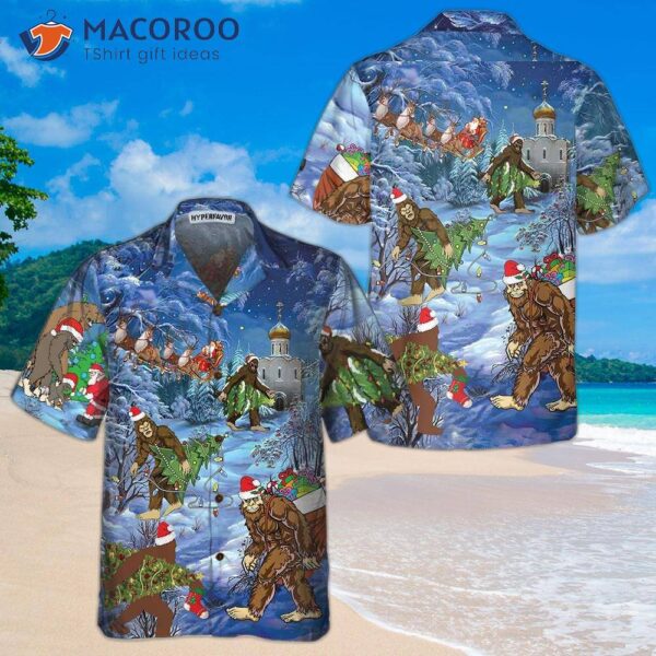 Christmas Holiday Bigfoot Hawaiian Shirt, Sasquatch Vacation Best Gift For