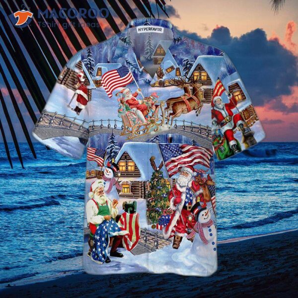 Christmas Holiday Santa Patriot Hawaiian Shirt, American Flag Unique Gift