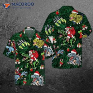 christmas holiday with t rex hawaiian shirt funny dinosaur best xmas gift idea 0