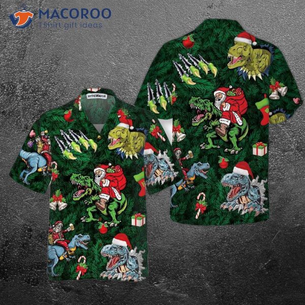 Christmas Holiday With T-rex Hawaiian Shirt, Funny Dinosaur Best Xmas Gift Idea