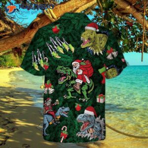 christmas holiday with t rex hawaiian shirt funny dinosaur best xmas gift idea 1